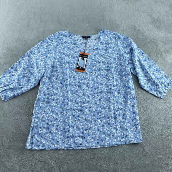 Mario Serrani Womens Blue Floral Print 3/4 Sleeve Blouse XXL NWT 2443 - Picture 1 of 9